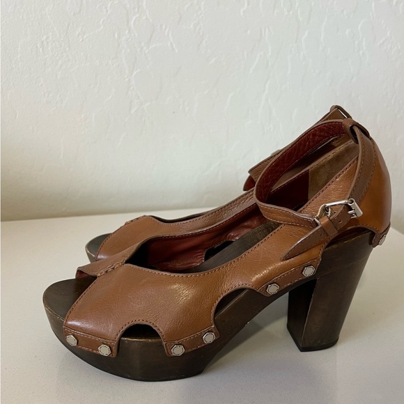Marc by Marc Jacobs Leather and Wood Peep Toe Platform Sandals Size 39 - Picture 1 of 14